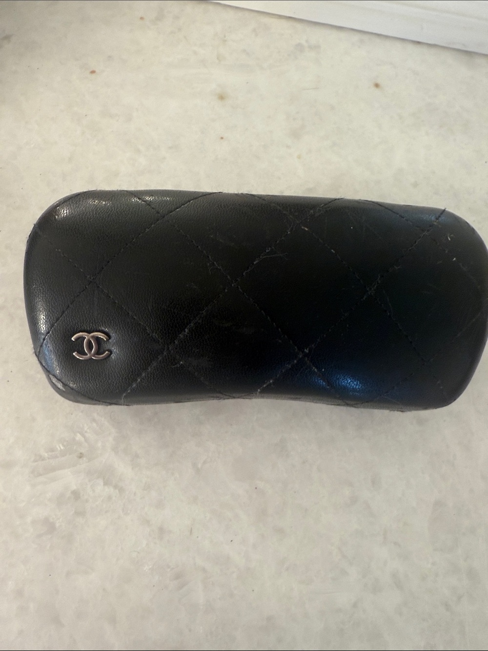 CHANEL Quilted Black Sunglasses Case with Silver CC Logo